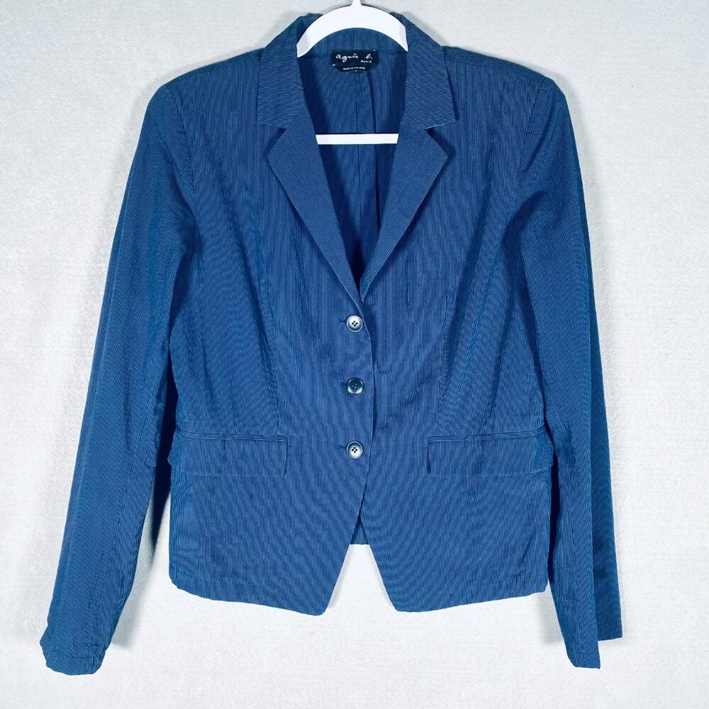 Agnis B Jacket Womens S Blue Cotton Single Breasted Blazer Chambray
